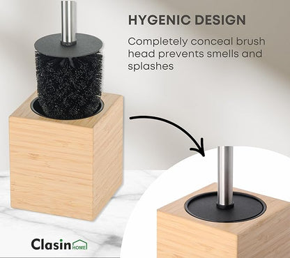 Toilet Bowl Brush Holder with Bamboo and Stainless Steel for Durable Use, Toilet Scrubber Brush with Long Handle for Easy Deep Cleaning, Compact Hidden Bathroom Toilet Cleaner Brush Set