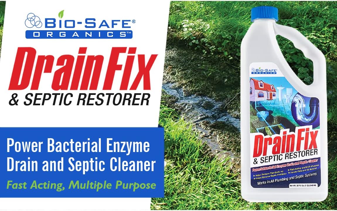 Drainfix & Septic Restorer 32 Oz Septic Tank Treatment | Drainfield Treatment | Septic Safe Drain Cleaner | Enzyme Drain Cleaner | Septic Cleaner | Exxon Valdez Patented - 3 Pack