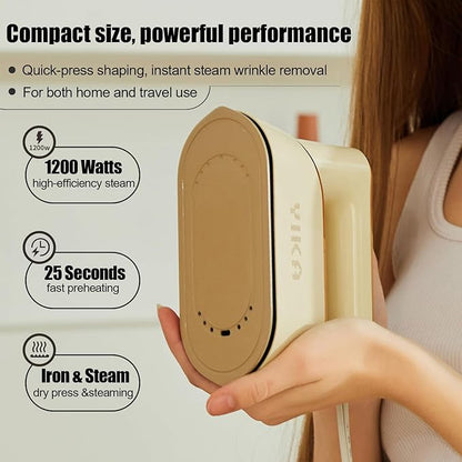 YIKA Steamer for Clothes, Handheld 2-in-1 Garment Steam Iron, 25s Heat Up, Ceramic Soleplate, Dry Pressing & Steaming Fabric Wrinkle Remover for Clothing, Upholstery and All Fabrics