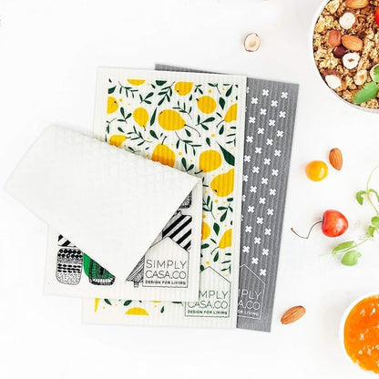 Long 5‑Pack Swedish Dishcloths – Reusable, Cellulose Sponge Dish Cloths for Washing Dishes, Paper Towel Replacement, Plastic-Free Packaging, Super Absorbent