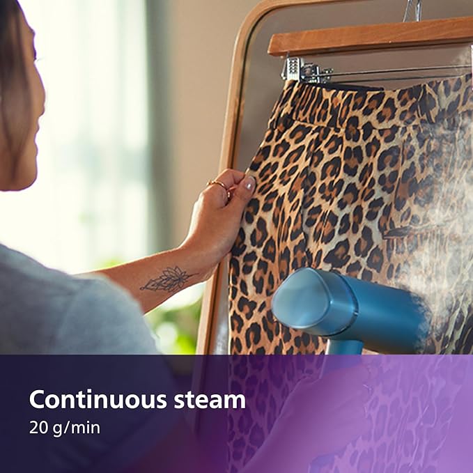 Philips 3000 Series Handheld Steamer - 1000W, 20 g/min Steam, Detachable 100ml Water Tank, Plastic Plate, Blue (STH3000/20)