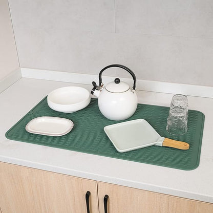 MicoYang Silicone Dish Drying Mat for Multiple Usage,Easy clean,Eco-friendly,Heat-resistant Silicone Mat for Kitchen Counter or Sink,Refrigerator or Drawer Liner Green 4XL 32 inches x 18 inches