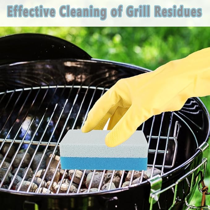 4 Pcs Grill Pumice Stone & Sponge Combination Cleaner, Heavy Duty 2 in 1 Pumice Stone and Sponge Clean Brush for Grills, Cast Iron Cookware, Oven, Grate, Stovetop (4)