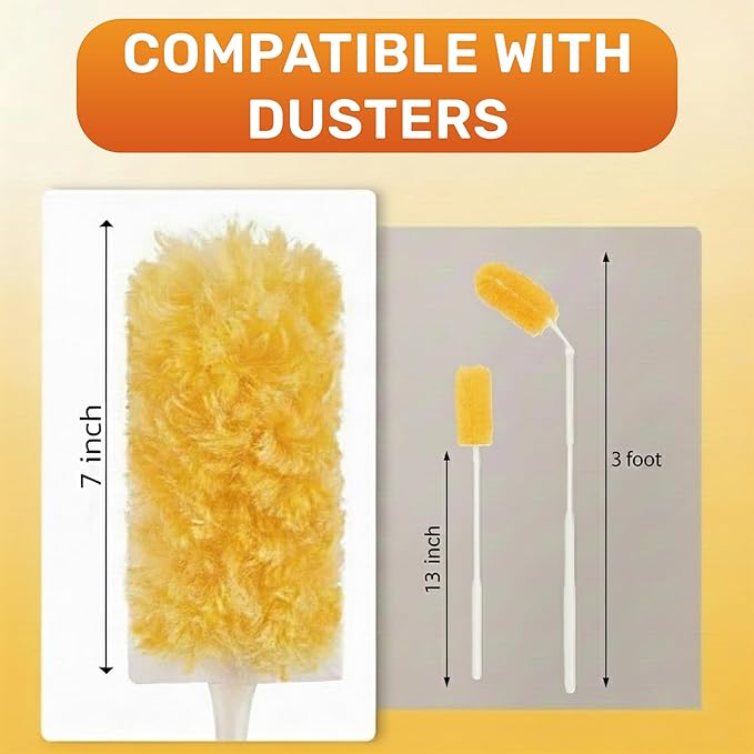 60 Pack Heavy Duty Duster Refills with Extendable 3FT Handle, Multi Surface 360 Disposable Dusters Kit for Cleaning Furniture, Blinds, Ceiling Fan & Electronics