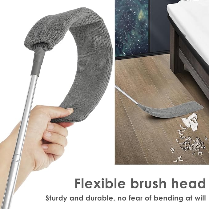 Gap Dust Cleaner Retractable Microfiber Gap Dust Brush Flexible Long Flat Gap Duster with Extendable Pole and Cloth Cover for Sofa Bed Furniture Bottom Ceiling Fan Blinds(Grey)