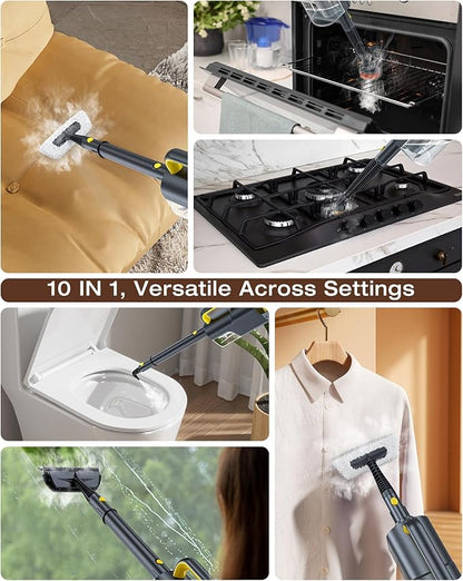 10-in-1 Steam Mop with Detachable Handheld Steamer, 350ml Tank, 10s Heat-Up, 248°F Steam Cleaner, 2-Level Control and Swivel Head for Floors, Carpets, Tiles, BBQ grill Multi-Surface Dark Grey