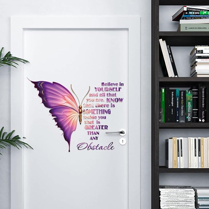 Large Inspirational Butterfly Wall Decals Stickers, Motivational Saying Positive Peel and Stick Wall Art Decals for Women Girls Bedroom Living Room Office (Colorful)