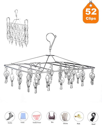 KK5 Stainless Steel Clothes Drying Racks Laundry Drip Hanger Laundry Clothesline Hanging Rack Metal Clothespins Rectangle for Drying Clothes, Towels, Underwear, Lingerie, Socks - 52Clips