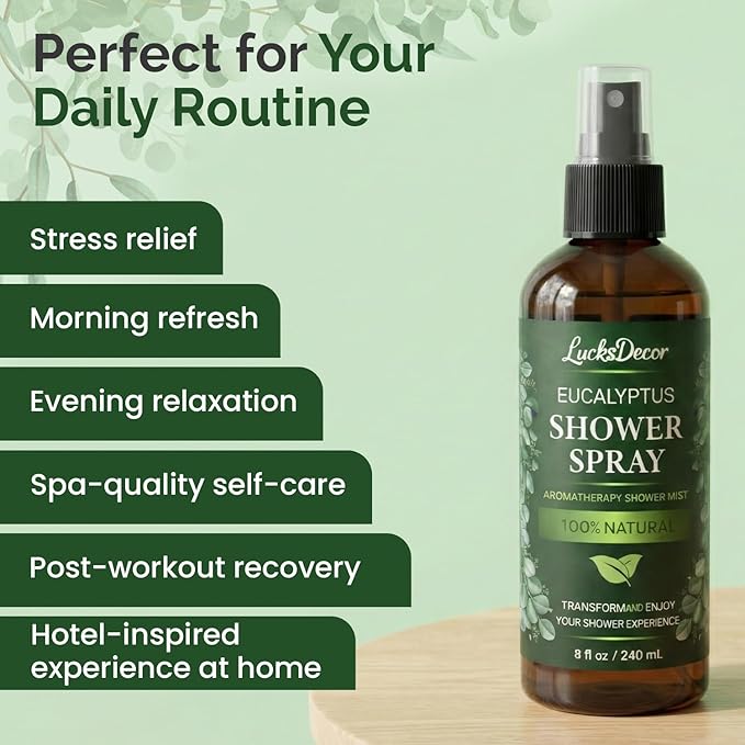 Eucalyptus Shower Spray 8oz – Aromatherapy Shower Mist, Spa and Sauna Inspired Shower Steamer Alternative for Refreshing, Relaxing Showers - Bath Oil Spray Eucalyptus Essential Oil