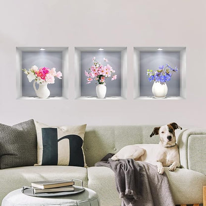 3D Wall Stickers DIY Flower Wall Decal Removable Waterproof Wall Art Decor for Bedroom Living Room Offices Home Decoration (Vase Daisy)