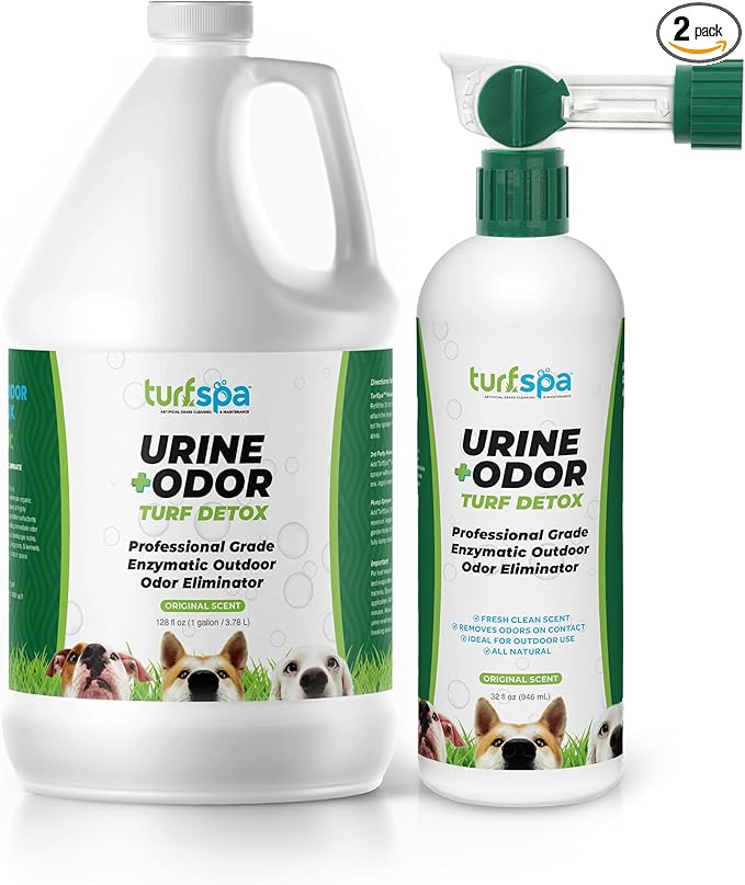 Urine & Odor Turf Detox: 32 oz Sprayer & Gallon Refill Professional Enzyme Cleaner & Odor Eliminator for Artificial Grass, Turf, Concrete, Patios & Kennels, Enzymatic Cleaner for Dogs & Cats