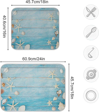Seashells Starfish Dish Drying Mat for Kitchen Counter Super Absorbent Dish Mat Large Drying Kitchen Mat 18X24inch Dish Drying Matt for Kitchen Dish Drying Mat