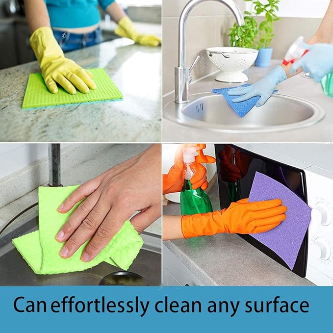 Swedish Dishcloth Reusable Kitchen Dish Towels Absorben and Fast Dry Cleaning Cloths Set of 4 No Odor Wipes (Multicolor)