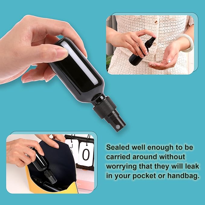 NOOEEISS Black Glass Small Spray Bottle 2 oz 48 Packs,Fine Mist Sprayer Small Clear Bottles,Refillable Containers mini spray bottles for Cleaning Solutions and Skin Care (Black 48pcs)