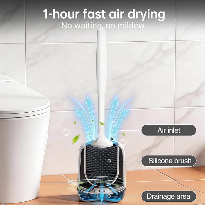 Lefree 3 Pack Silicone Toilet Brush,Rubber Toilet Bowl Brush and Holder Set with Ventilated Holder, Toilet Cleaner Brush for Bathroom,Floor Standing & Wall Mounted Toilet Scrubber Without Drilling