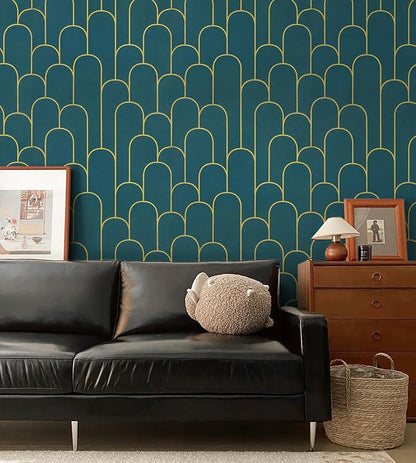 Yasinet Peel and Stick Wallpaper Green and Gold Wallpaper Dark Green Contact Paper Modern Geometric Removable Self Adhesive Wall Paper for Bedroom/Cabinet Waterproof for Bathroom Vinyl 17.3''x118''