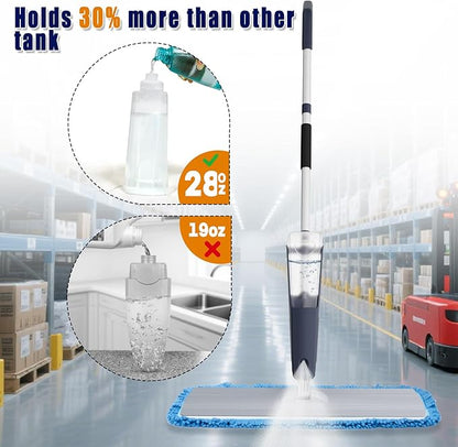 24" Dry mops for Floor Cleaning, Microfiber mop Spray System, Commercial Heavy-Duty Wet mops with 28oz Big Tank, 2 Washable Pads (Commercial Blue, 24inch-1Pack)