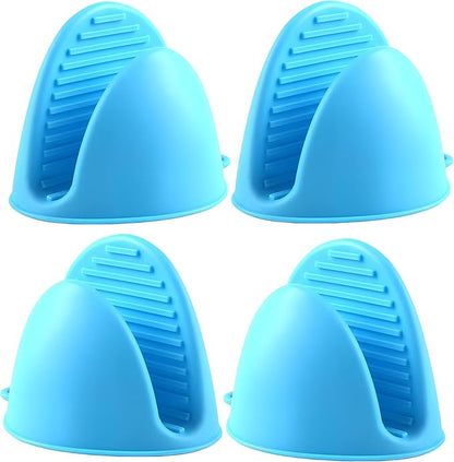 2 Pairs All Blue Mini Silicone Oven Gloves, Mini Finger Protector Pot Holder for Kitchen,Cooking,Baking,BBQHeat Resistant Gloves，can be Washed in The Dishwasher