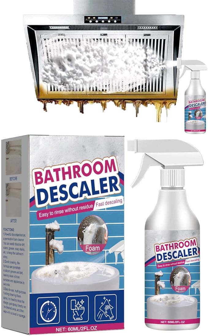 2025 Bathroom Descaler Foam Cleaner Spray, Stubborn Stains Cleaner, All-Purpose Rinse Cleaning Foam for Toilet, Bath, Shower, Glass, and Sink (1Pcs)