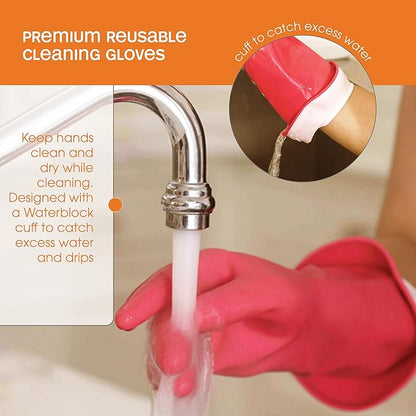 Casabella Premium Waterblock Reusable Household Cleaning Gloves, Medium, Pink (Pack of 2)