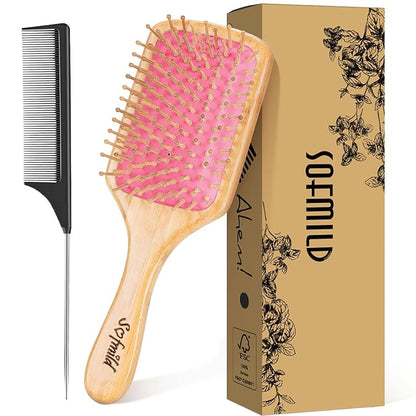 Sofmild Hair Brush-Natural Wooden Bamboo Brush-Eco Friendly Detangle Paddle Hairbrush for Women Men and Kids Massage Scalp Increase Hair Growth