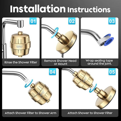 Filtered Shower Head COMBO – for Healthier Skin & Hair | 3 Mode High Pressure Shower Heads with 25-Stage Filtration | Removes 99.947% Chlorine & Heavy Metals | Shower Head ith Filters Set- Golden