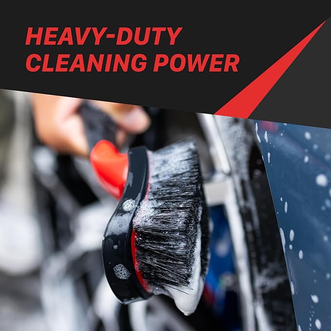 Maxshine Universal Soft Grip Heavy Duty Brush | Ergonomic Short Handle, Anti-Slip Grip, Scratch-Resistant Bumper | Stiff Bristles for Tires, Carpets & Tough Surfaces | Auto, Boat & Marine Detailing
