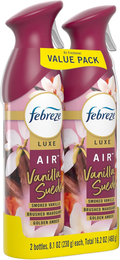 Febreze Air Mist, Air Freshener Spray, Odor Fighting Room Spray, Deodorizer for Home Bathroom Kitchen Office Apartment Dorm Room Classroom, Vanilla Suede, 8.1oz, 2ct