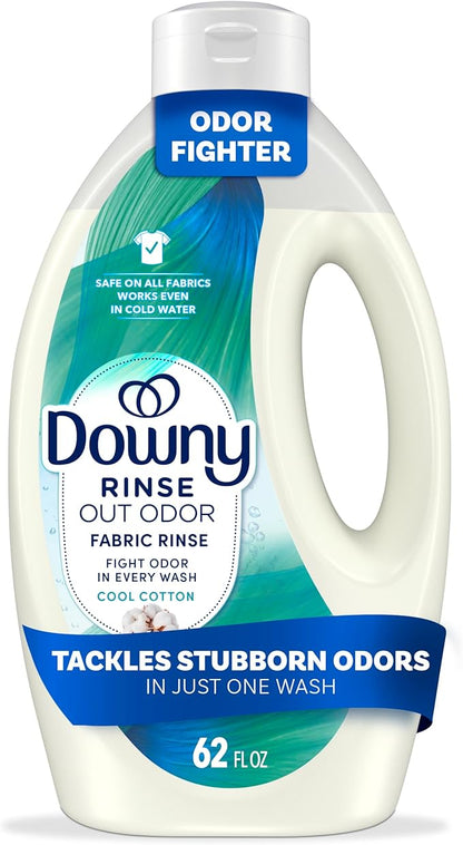 Downy Rinse Laundry Odor Remover, Cool Cotton Scent, 62 fl oz, Fabric Softener and Laundry Odor Removal Rinse, Fights Odors at the source, HE Compatible