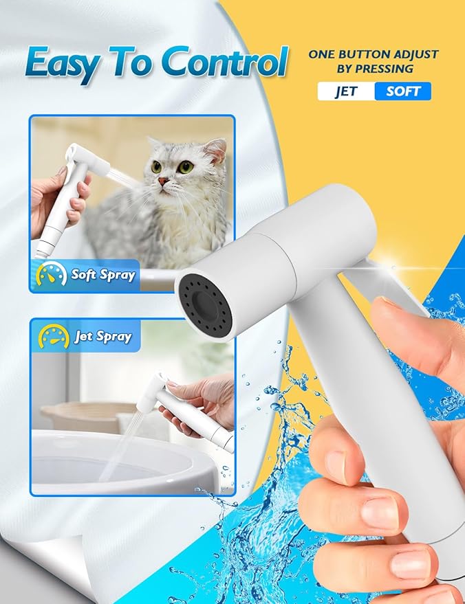 Matte White Handheld Bidet Sprayer for Toilet, Jet Sprayer for Toilet Muslim Shower, Adjustable Cloth Diaper Sprayer Bidets Attachment for Toilet, Bidet Hose for Feminine Wash