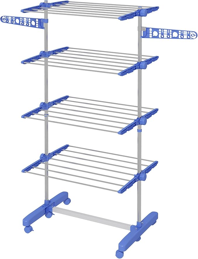 HOMCOM Folding Clothes Airer with Side Wings for Indoor and Outdoor Use 142 x 55 x 172 cm 4 Levels Blue
