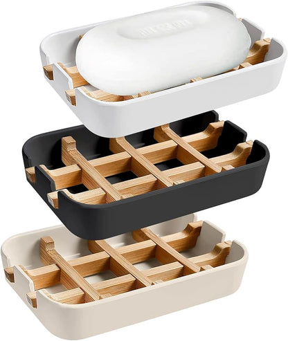 Aoheuo Modern Bamboo Fiber soap Holder and soap Dish Combination (Removable),5.12 Long by 3 Wide, 0.98 inches high, Used in Kitchens, bathrooms, and bar Sinks (White,Black,Off White)