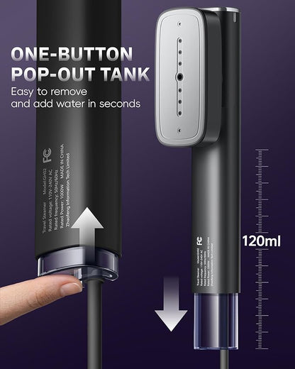 OGHom Steamer for Clothes, 110-240V Travel Steamer & Iron 2 in 1, 1000W Powerful Steam, Portable Handheld Garment Wrinkle Remover, 30s Fast Heat-Up with Dry& 2-Steam Control, for Global & Europe-Black