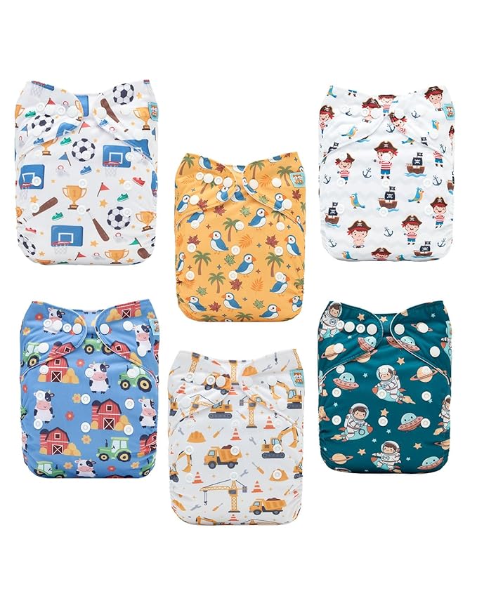 ALVABABY Baby Cloth Diapers 6 Pack with 12 Inserts Cloth Diaper Covers Adjustable Washable Reusable for Baby Girls and Boys