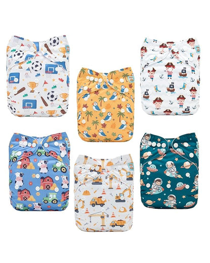 ALVABABY Baby Cloth Diapers 6 Pack with 12 Inserts Cloth Diaper Covers Adjustable Washable Reusable for Baby Girls and Boys