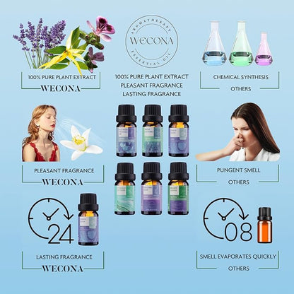 Wecona Essential Oils for Laundry - 100% Pure Essential Oils for Diffusers for Home,6x10ml(Clean)- Aromatherapy Oils for Humidifiers,Wool Dryer Balls,Clean Linen