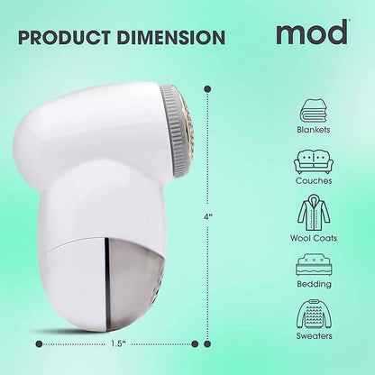MOD 2 Pack Portable Fabric Shaver and Lint Remover, Reusable Pet Hair Remover, Lint Roller for Clothes, Sweater Shaver, Couch, Blankets with Detachable Lint Collector Tank, Battery Operated, Grey