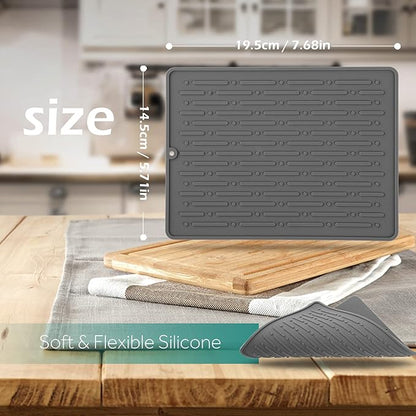 GeeRic Dish Drying Mats, Heat-resistant Silicone Mat for Kitchen Counter, Non-Slip Dish Dry Mat Dishwasher Safe Small, Gray