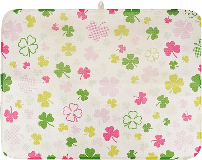 St Patrick's Day Dish Drying Mat, Ultra Absorbent St Patrick's Day Drying Mat for Kitchen Counter, Coffee Maker, 18 x 24 Inch