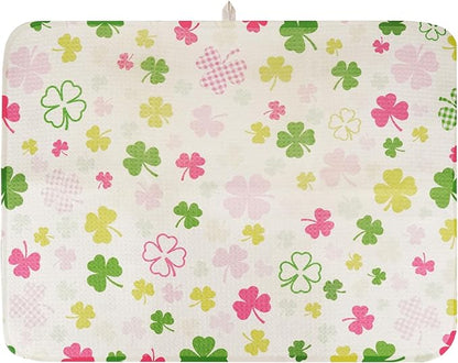 St Patrick's Day Dish Drying Mat, Ultra Absorbent St Patrick's Day Drying Mat for Kitchen Counter, Coffee Maker, 18 x 24 Inch