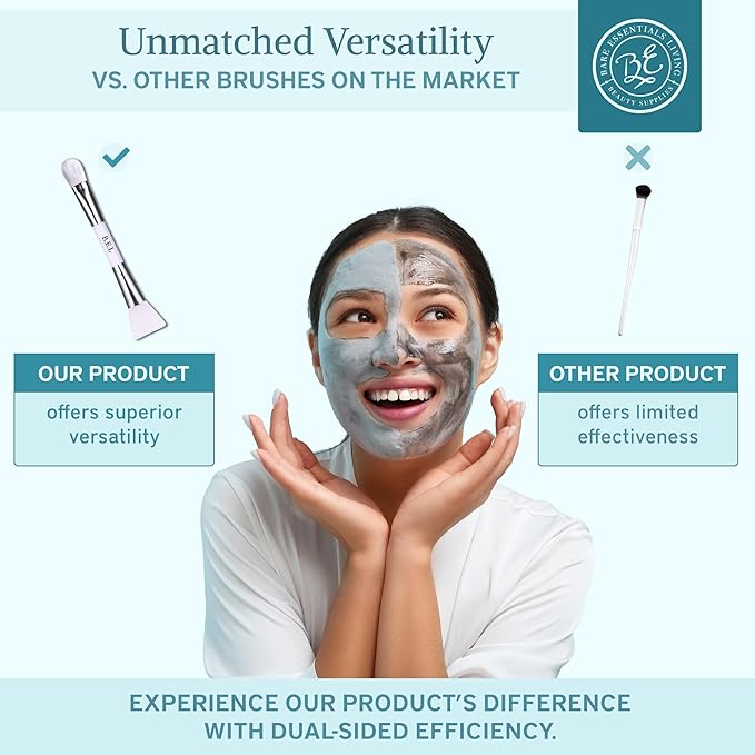 Bare Essentials Living - Clay Face Mask Brush (1 Pack, White) Dual Soft Silicone Face Mask Applicator Brush Tool, Great Facial Essentials, Moisturizer Applicator & Skincare Brush for Facials