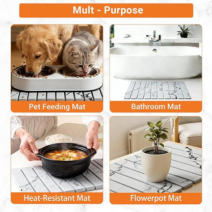 Dish Drying Mats, Large 24x16 Inch Diatomaceous Earth Drying Mat / Fast-Absorbing,Non-Slip Stone Drying Mat For Kitchen Counter / Eco-Friendly for Dishes (Gray Marble)
