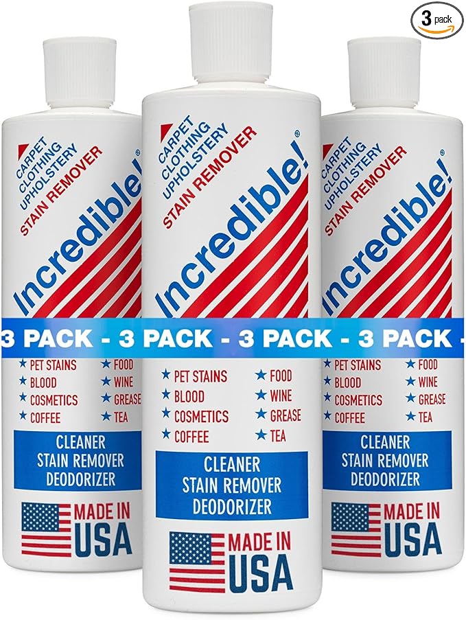 INCREDIBLE! Stain Remover For Clothes, Laundry, Carpets, Mattress & Upholstery, 16.oz (Pack of 3)
