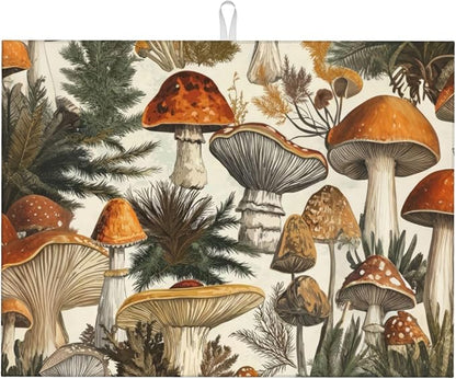 Mushroom Forest Dish Drying Mats for Kitchen Counter, Absorbent Reversible Microfiber Dish Drying Pad, Multi-Use Large Drying Mat Coffee Bar Accessories 18"x24"