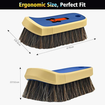 YeewayVeh Horse Hair Leather Cleaning Brush - Upgraded Long Bristle Car Leather Brush with 360° Soft Grip, for Car Interior Seats, Sofa, Upholstery & Furniture Care
