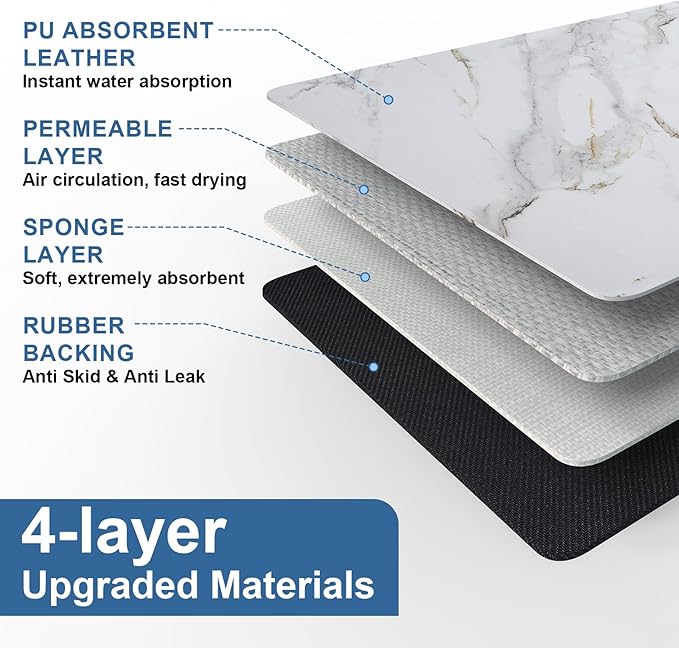 CooRug Marble Pattern Dish Drying Mat, Absorbent Coffee Bar Mat for Kitchen Counter, Non-slip Pad with Rubber Backed, Washable and Easy to Clean 16" x 24" Brick Marble