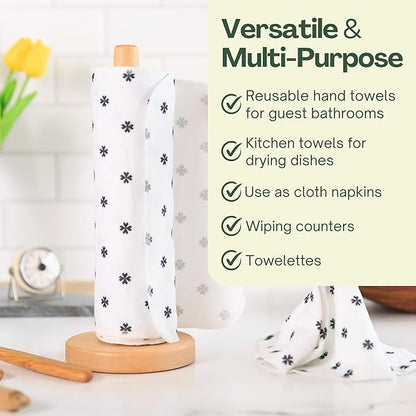 Reusable Paper Towels (12"x10”) - Soft Absorbent 100% Cloth Paper Towel - Washable Paper Towels Rolls w/Cardboard Roll - Napkins Washable - Reusable Dish Cloths (Minimalist, 12x10inch)