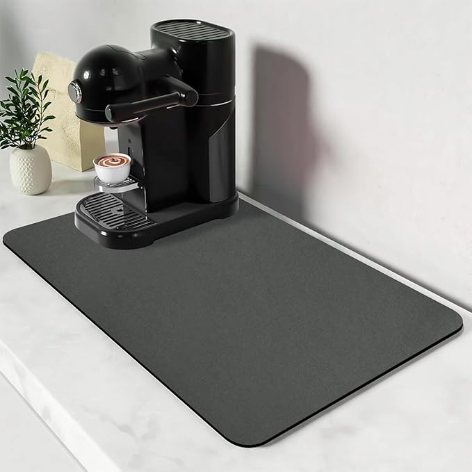 Bloss Coffee Bar Mat for Countertops, Grey Dish Drying Mat for Multiple Usage, Kitchen Counter Mat, Absorbent Hide Stain Rubber Backed Dish Drying Pad / 16.1"x24.1"