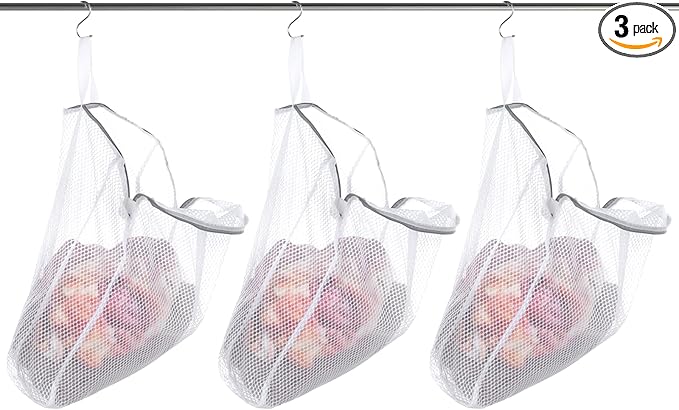 3Pcs 22" x 15" Mesh Hanging Laundry Bags for Washing Machine, Wash Bag for Clothes Delicates Lingerie, Durable Honeycomb Mesh Laundry Bags for Socks