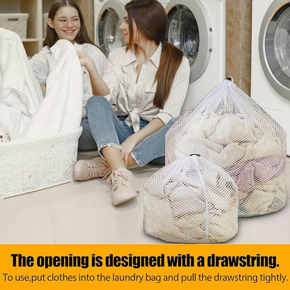 4 pcs Commercial Mesh Laundry Bag - Sturdy Mesh Material with Drawstring Closure. Ideal Machine Washable Laundry Bag for Factories, College, Dorm and Apartment Dwellers(4Set-M,L,XL,XXL)